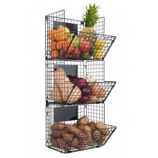 3-Tier Wall Mounted Hanging Wire Baskets with Chalkboards