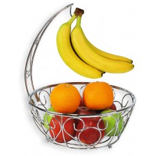 Fruit Basket Bowl with Banana Tree Hanger, Chrome Finish 