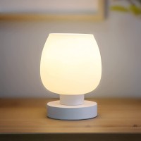 Touch Control Bedside Table Lamp - Modern Table Lamp for Bedroom Living Room Reading, White Opal Glass, LED Bulb, 3 Way Dimmable Desk lamp
