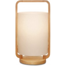 Lantern Table Lamp, Solid Wood Nightstand Lamp, Bedside Desk Lamp with Shade for Bedroom Living Room - White 